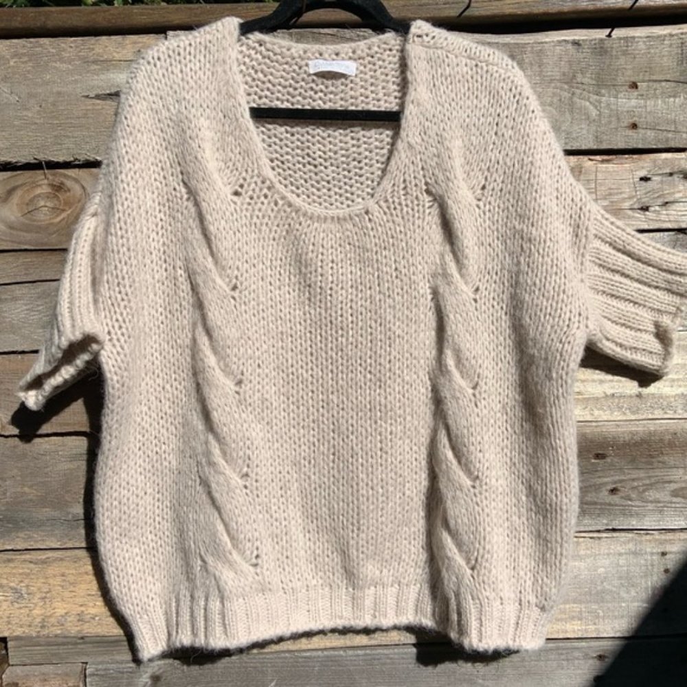 🌻Cobblestone Nude/Cream Alpaca Wool Blend 1/2 Sleeve Sweater {Made in Italy}